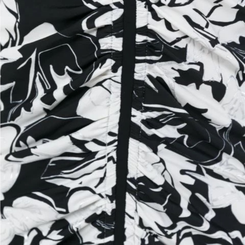 Roberto Cavalli Black & White Floral V-Neck Long-Sleeve Knee Length Size 46 - Picture 5 of 9